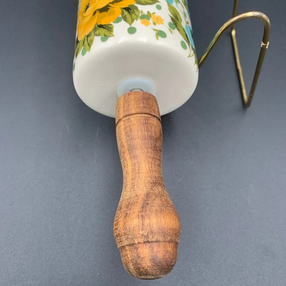 Pioneer Woman Breezy Blossom Ceramic Rolling Pin Wood Handle Floral Dots Retired